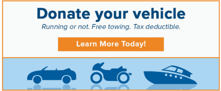 Donate your vehicle graphic with icons for a car, motorcycle and boat